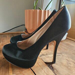 Steve Madden Black Satin Platform Heels Size 8.5